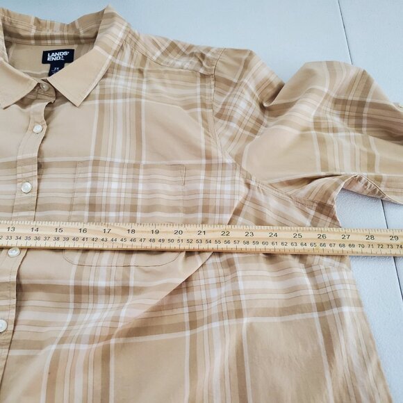 Lands' End Womens Tan Plaid Button Front Blouse Size 2X Lightweight Cotton - Picture 6 of 8